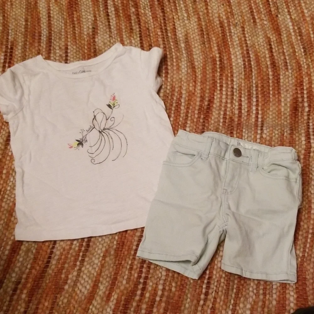 Baby gap 4t bird shirt‎ Jeans shorts bundle outfit